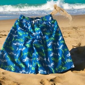 OP boys swim trunks with fish bones blue M8 stretchy waist cute pattern …